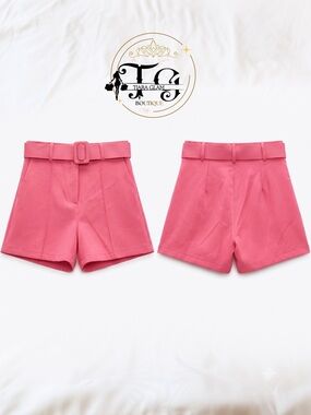 Pink High-Waist Belted Shorts